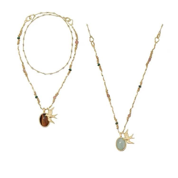 ネックレス レディース リゾート ホリデー ツバメモチーフ ビーズ ペンダント ロング 首飾り セーター..