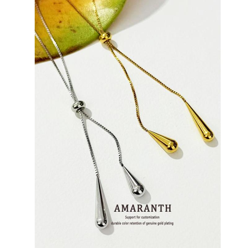 ネックレス レディース シンプル 水滴 スライドチェーン ロング チタン鋼 18K金メッキ ゴールド エレガ..