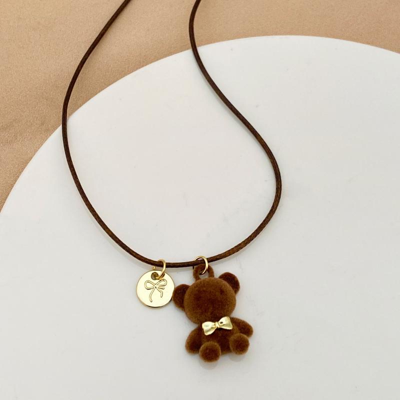 ネックレス レディース かわいい モコモコ ファー クマ ベア ペンダント ロング コーヒー ブラウン 個..