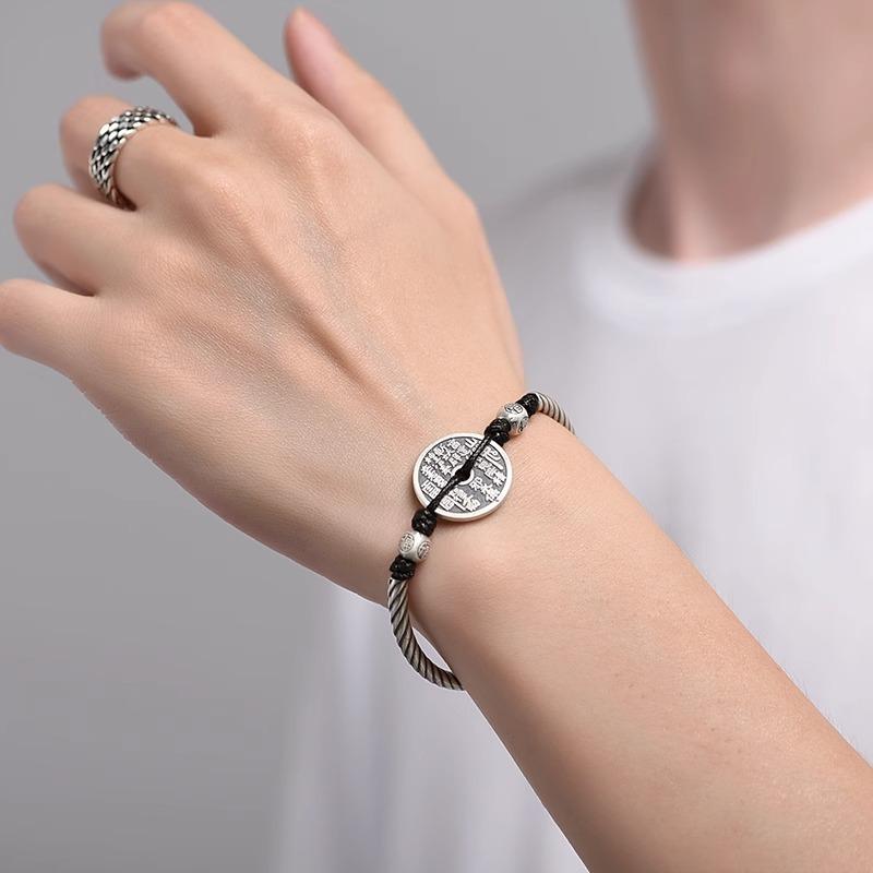 ブレスレット 男女兼用 レトロ 中国風 山鬼花銭 竹節 八卦牌 銅銭 パール モチーフ 編み込み腕輪 ヴィ..