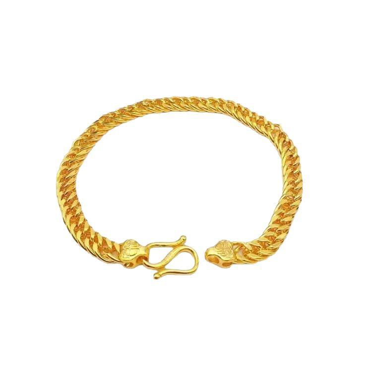 ブレスレット メンズ 男性用 ゴールドカラー 金メッキ 銅合金 福字 モチーフ フラットダブルバックル 高級感 存在感 変色しにくい 普段使い 上品 腕輪