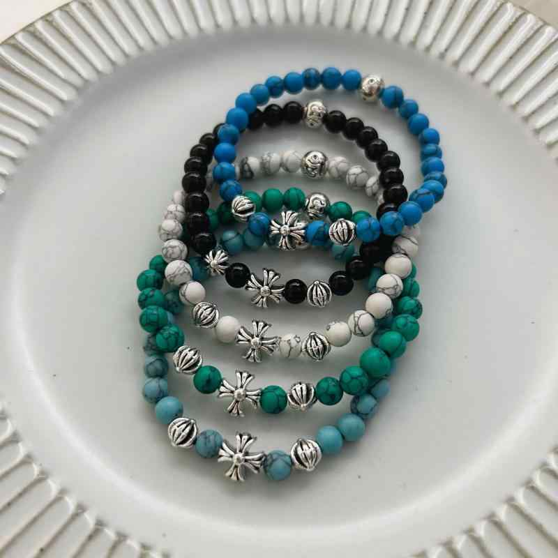 ブレスレット レディース 女性用 アンティーク調 レトロ クロス ターコイズ ビーズ 幾何学模様 パンク ヒップホップ 個性的 スタイリッシュ カジュアル 混合素材 ハンドメイド
