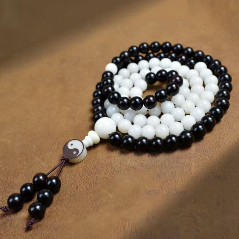 ブレスレット 男女兼用 ユニセックス 紫檀 パープルサンダルウッド 白菩提樹 ボダイジュ バイカラー 念珠 数珠 仏具 お守り エスニック アジアン 民族風