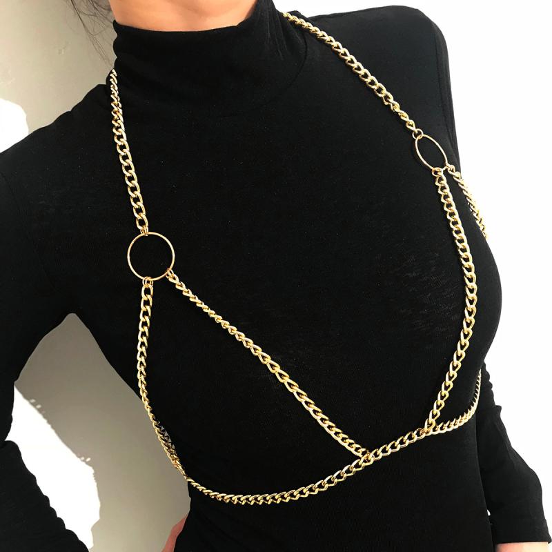 アクセサリー レディース 女性用 アルミ製 ボディチェーン 幾何学 大ぶり 存在感 個性的 セクシー トレ..