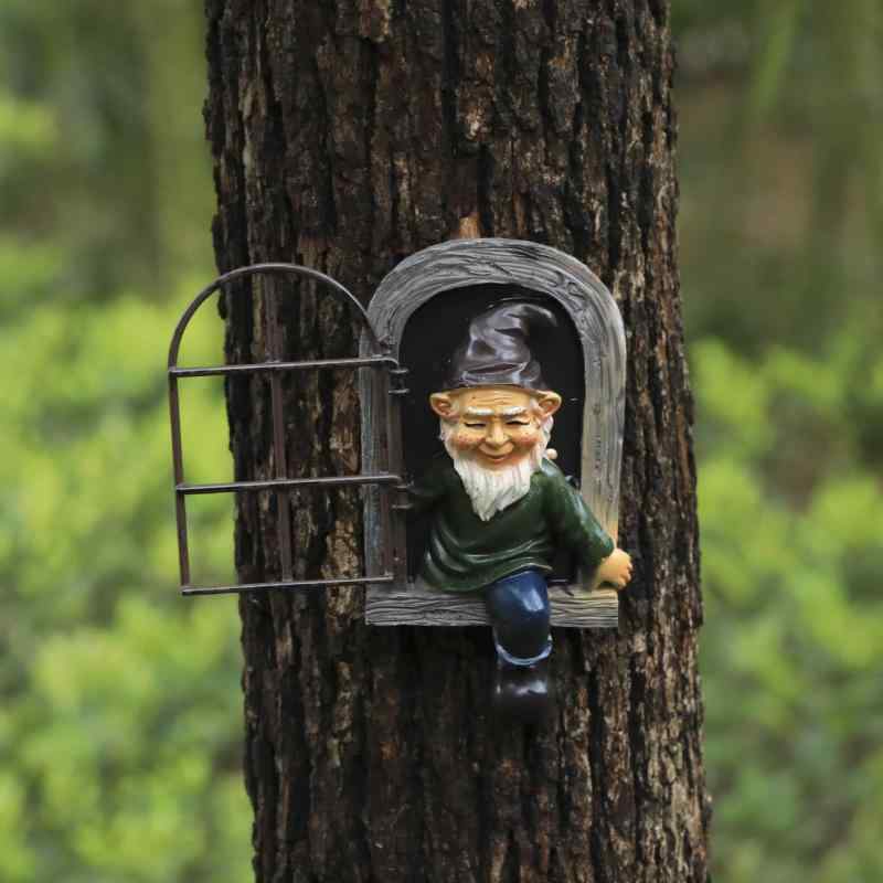 ガーデンオブジェ 窓登り 白ひげ ノーム ドワーフ 樹脂製 かわいい 庭 玄関 室内 屋外 置物 飾り フィ..