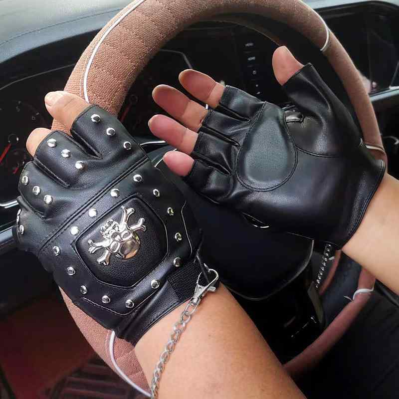 グローブ メンズ 男性用 指なし ハーフフィンガー 合成皮革 スタッズ ストリート ダンス ブレイクダン..