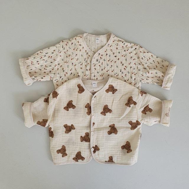 カーディガン ベビー キッズ 韓国 クマ柄 薄手 長袖 春夏 小花柄 冷房対策 防虫 ショート丈 男女兼用 綿素材 丸首 前ボタン(4)