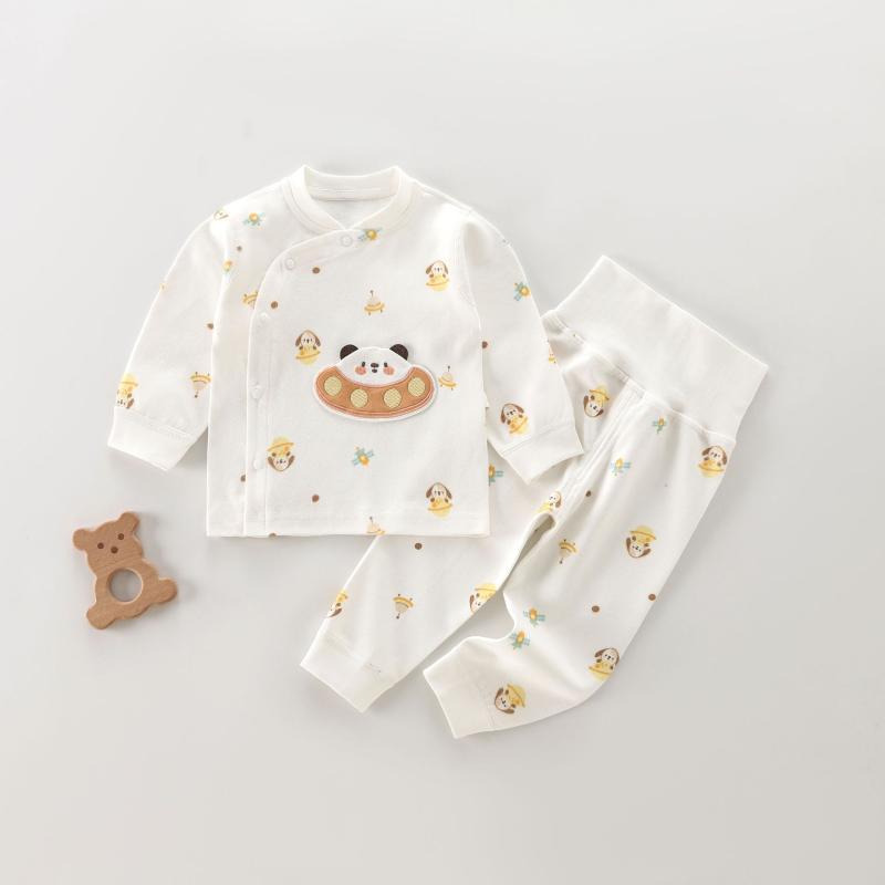 肌着 ベビー 赤ちゃん オールシーズン 綿 コットン 前開き 長袖 ハイウエスト 上下セット 吸湿速乾 パジャマ ルームウェア ソフトな肌触り キャラクター柄 デリケート肌