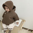 アウター ベビー キッズ 男女兼用 厚手 フード付き 中綿ジャケット 韓国 綿 防寒 保温 コート 斜め襟 長袖 ミドル丈 秋冬 ベージュ ブラウン