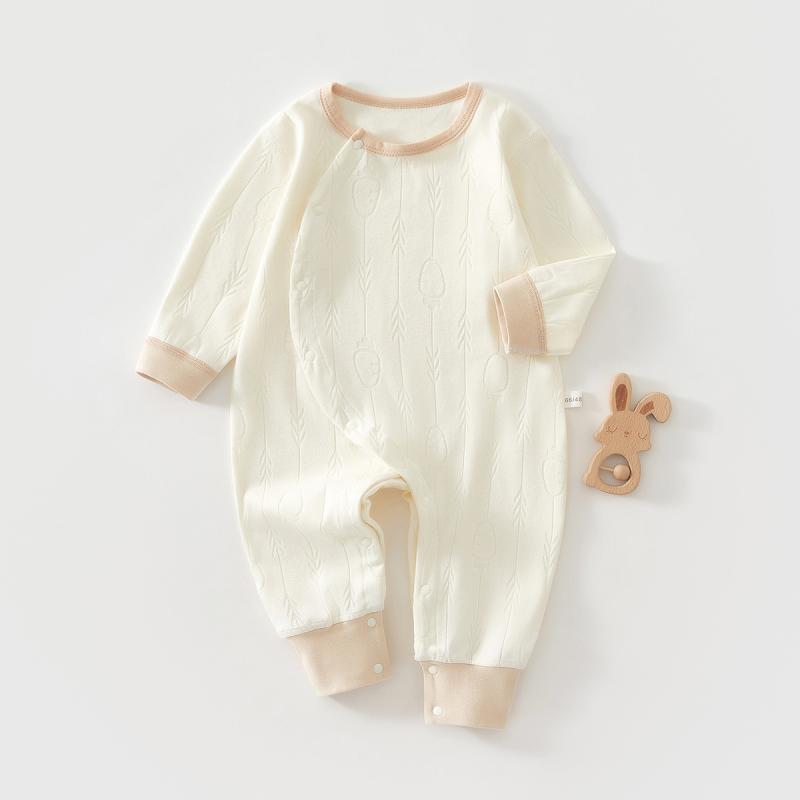 ロンパース ベビー 男女兼用 新生児 赤ちゃん カバーオール 純綿 コットン 長袖 前開き スナップボタン..
