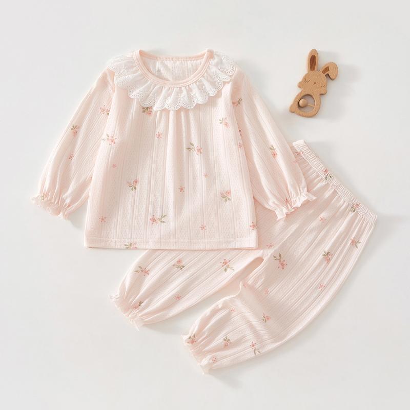 セットアップ 女の子 ベビー 6-12ヶ月 半袖 冷房対策 薄手 綿 コットン 再生繊維 吸湿速乾 ルームウェア パジャマ 春夏 かわいい ピンク系 イエロー系