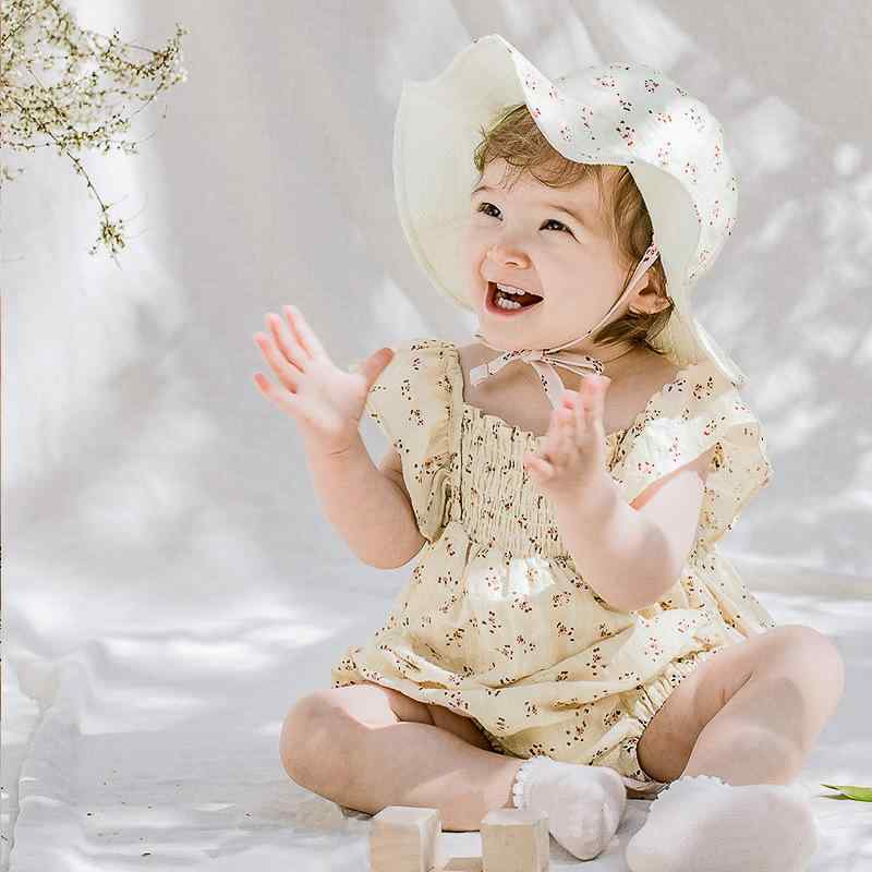 ロンパース 女の子 ベビー 女児 赤ちゃん 小花柄 フラワー フリル袖 スモック刺繍 綿 コットン 薄手 肌..