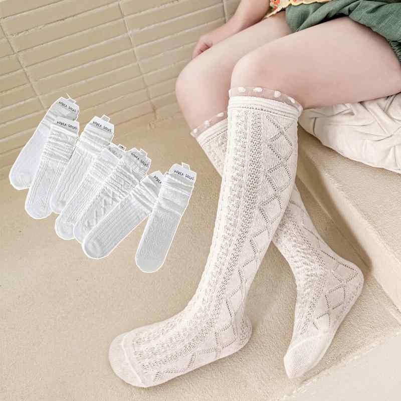 キッズ 女の子 靴下 ソックス ミドル丈 クルー丈 夏用 極薄 薄手 シアー 透かし編み メッシュ 韓国 か..
