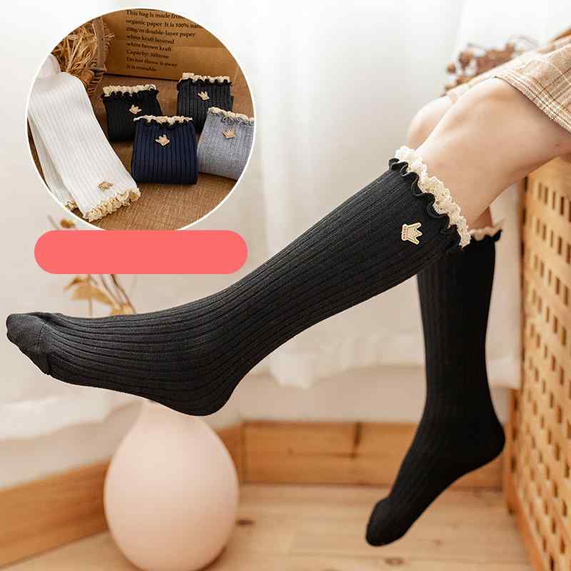 キッズソックス 女の子 ベビー 春秋冬 ミドル丈 ロング丈 ハイソックス 綿 コットン クラウン プリンセス フリル レース かわいい 韓国 おしゃれ 通気性 吸汗性