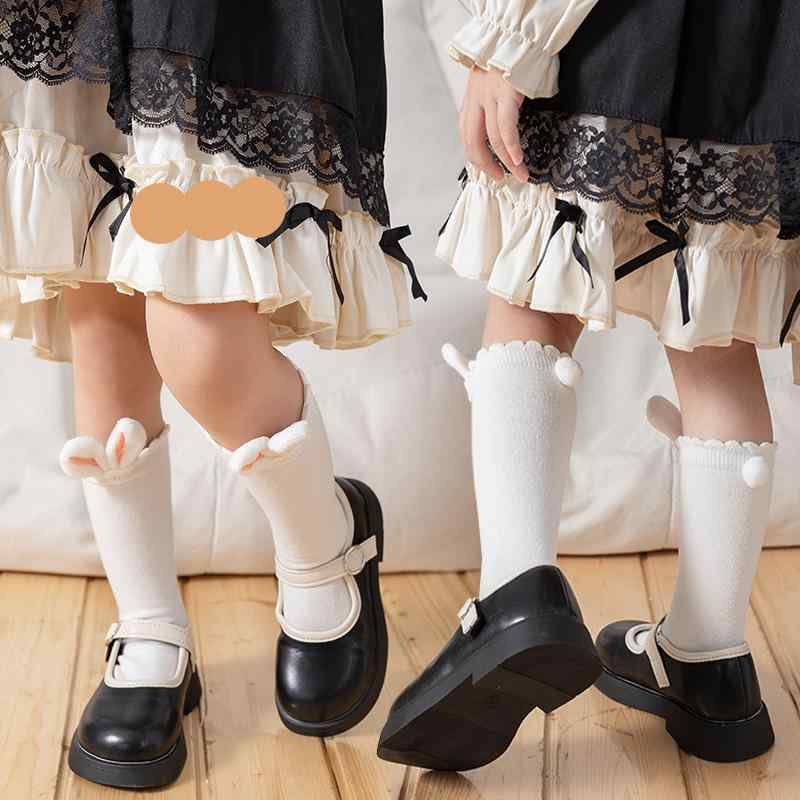 ソックス キッズ 女の子 女児 子供用 かわいい うさ耳 ロリータ 甘ロリ ゆめかわ クルー丈 アンクル丈 白 黒 ホワイト ブラック 無地 綿 コットン 精紡綿 通気性 吸汗速乾 薄手 やわらかい 春秋 普段使い お出かけ