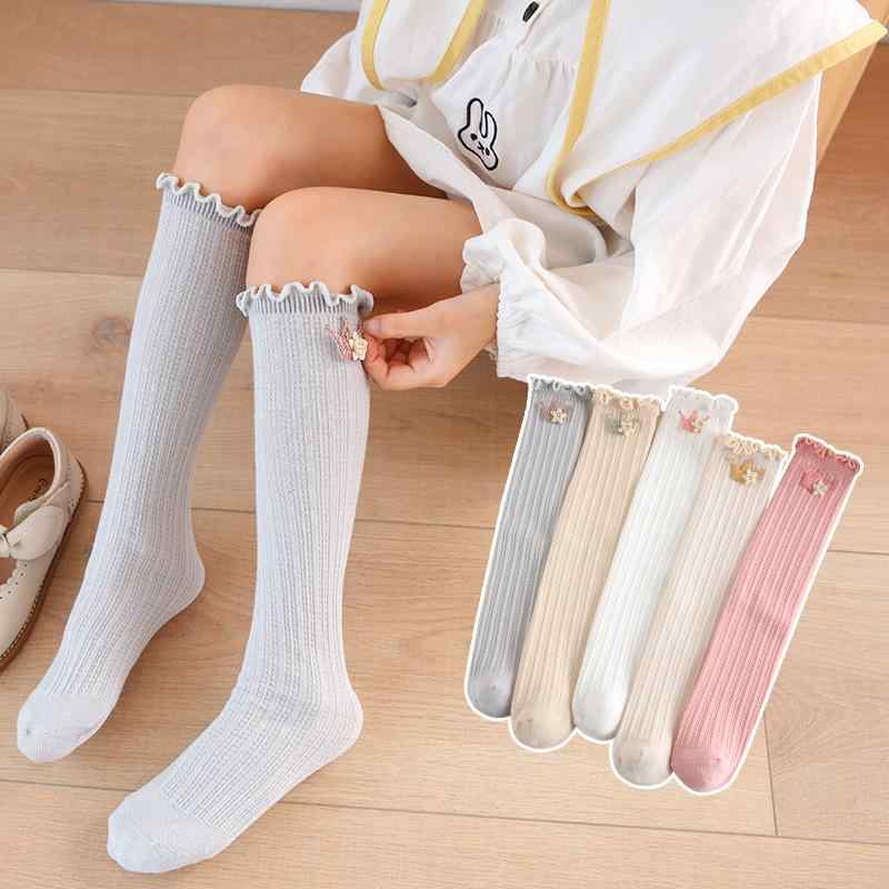 ソックス 女の子 キッズ ベビー 精紡綿 コットン 透かし編み レース くしゅくしゅ ルーズソックス ハイソックス 無地 プリンセス 韓国 かわいい 通気性 吸湿速乾 薄手 春夏 白 アイボリー ピンク グレー カーキ