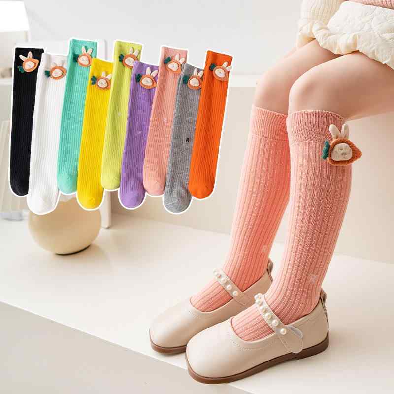 靴下 女の子 ルーズソックス くしゅくしゅソックス うさぎ ニンジン柄 ミドル丈 薄手 ドーパミンカラー..