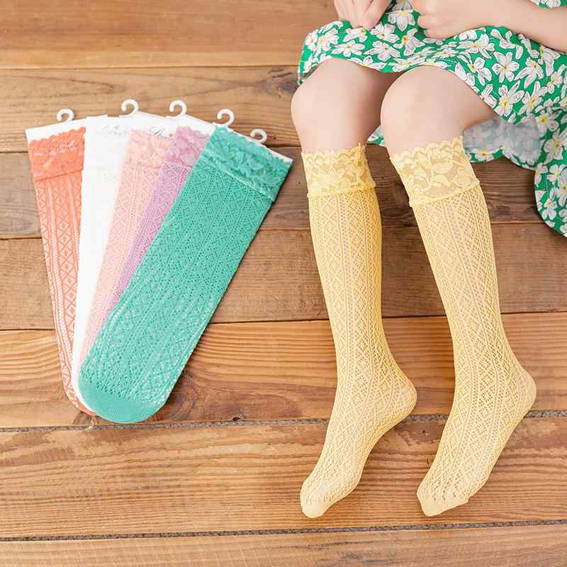 キッズソックス 女の子 ロリータ 姫系 レース フリル メッシュ シアー くしゅくしゅ クルー丈 薄手 通気性 ナイロン 春夏