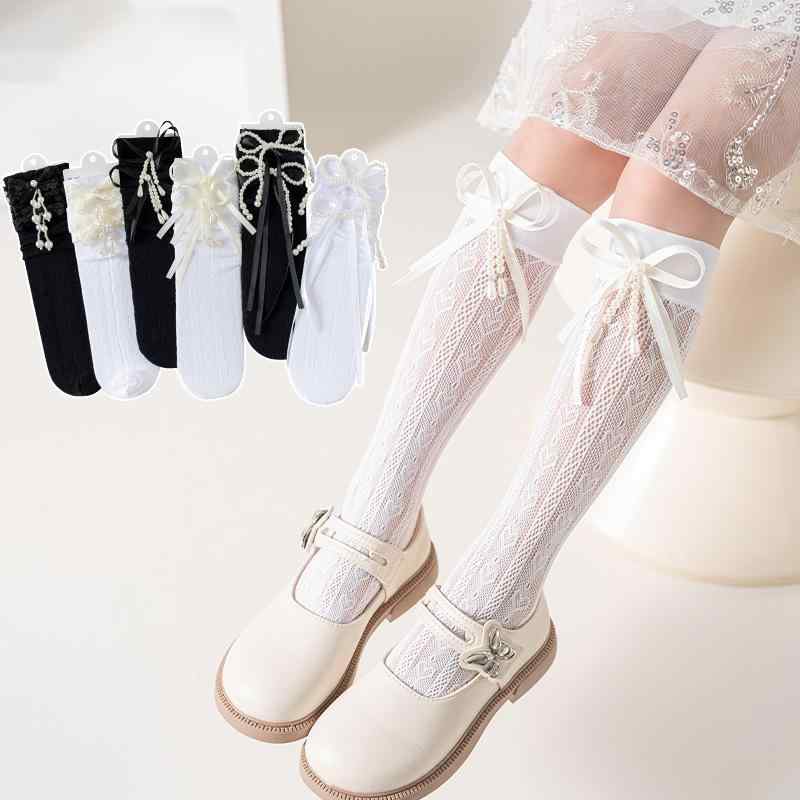 ソックス キッズ 女の子 子供用 ロリータ プリンセス パール リボン ハート レース フリル 透かし編み ..