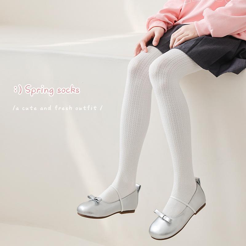 タイツ 女の子 キッズ 子供 春秋 通学 普段使い 縄編み 薄手 無地 精紡綿 ポリエステル 通気性 吸汗性 ..