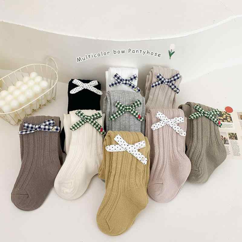 タイツ 女の子 キッズ ベビー 子供用 かわいい プリンセス 無地 縦リブ リボン 綿 コットン 中厚手 通気性 吸湿速乾 普段使い お出かけ 秋冬
