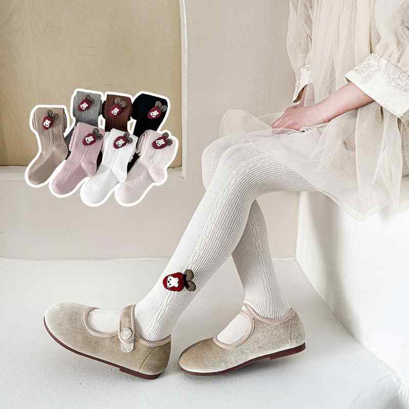 タイツ 女の子 春秋 綿 コットン キャラクター柄 にんじん プリンセス風 かわいい 無地 薄手 通気性 吸..