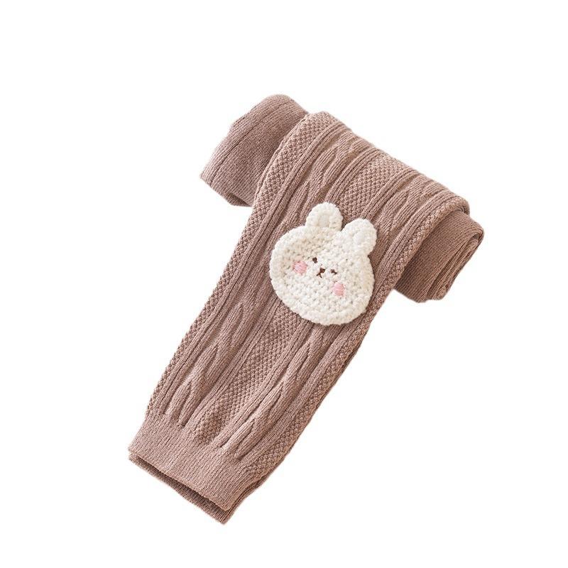 タイツ ベビー 女の子 クマ柄 かわいい 綿 コーマ綿 無縫製 通気性 吸汗性 中厚 ジャカード織り 外着用..