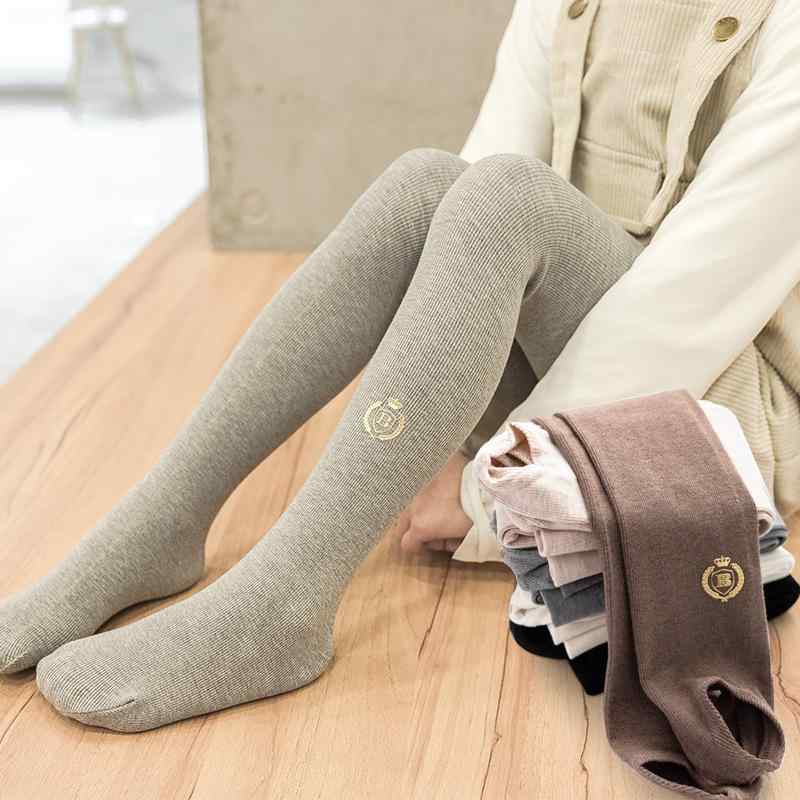 タイツ 女の子 キッズ 女児 春秋 綿 コットン 高密度織り 毛玉防止 通気性 吸汗性 ワッペン刺繍 無地 ..