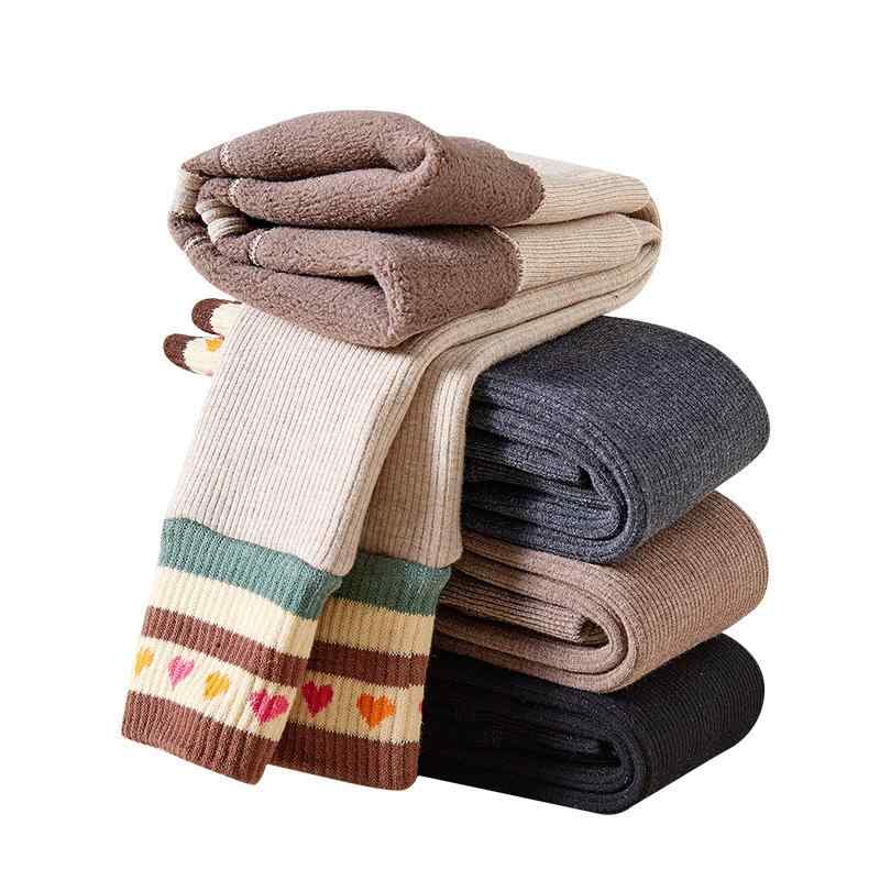 レギンス キッズ 女の子 裏起毛 厚手 暖かい 股開き 太めボーダー かわいい裾ハート柄 綿 コットン あ..