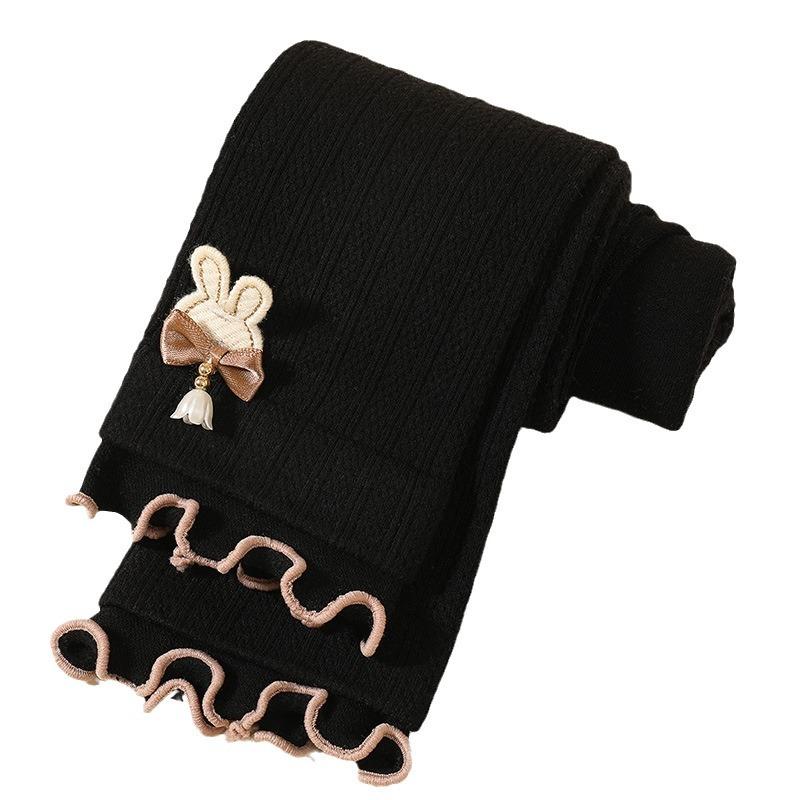 レギンス 女の子 キッズ 秋冬 厚手 裏起毛 ケーブル編み フリル裾 9分丈 綿 スパッツ あったか 通園 通..