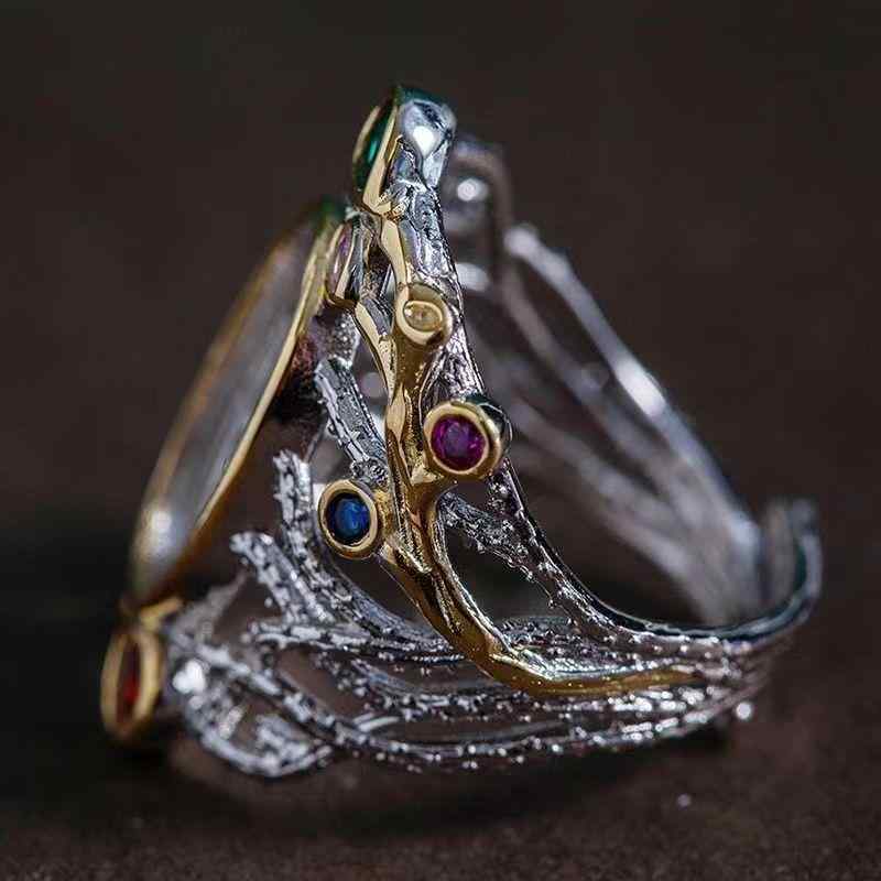 指輪 レディース 個性的 レトロ エスニック風 シルバーカラー 銅製 電気メッキ加工 空枠 リング台 紫水..