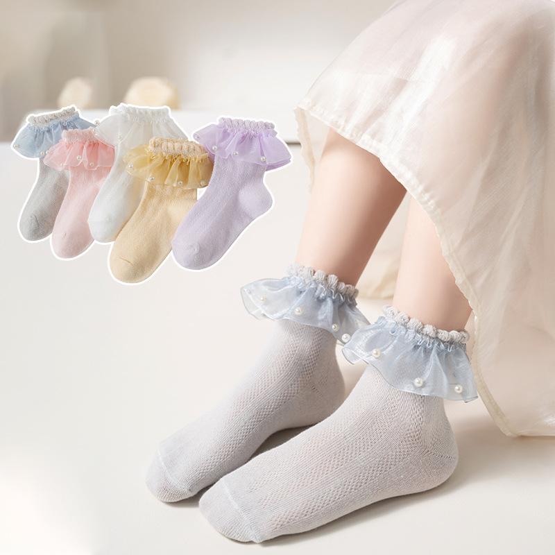ソックス キッズ 女の子 春夏秋 フリル レース プリンセス コーマ綿 無縫製 シームレス ショート丈 通..