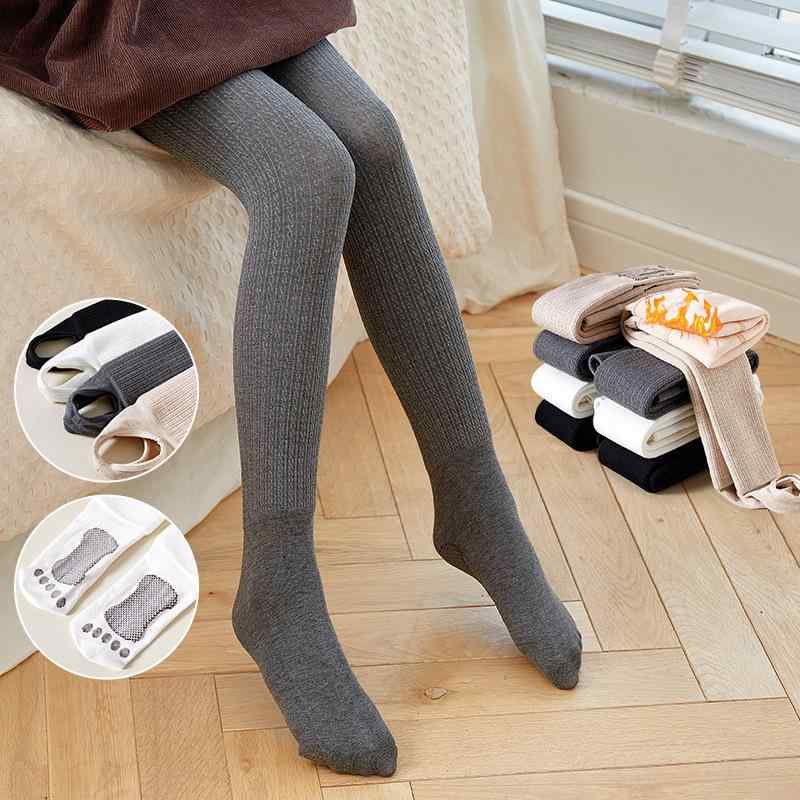 連褲タイツ キッズ 女の子 中大童 ケーブル編み 裏起毛 厚手 綿混 あったか 保温 防寒 冬物 普段使い 外出着 白 グレー 黒 オートミール