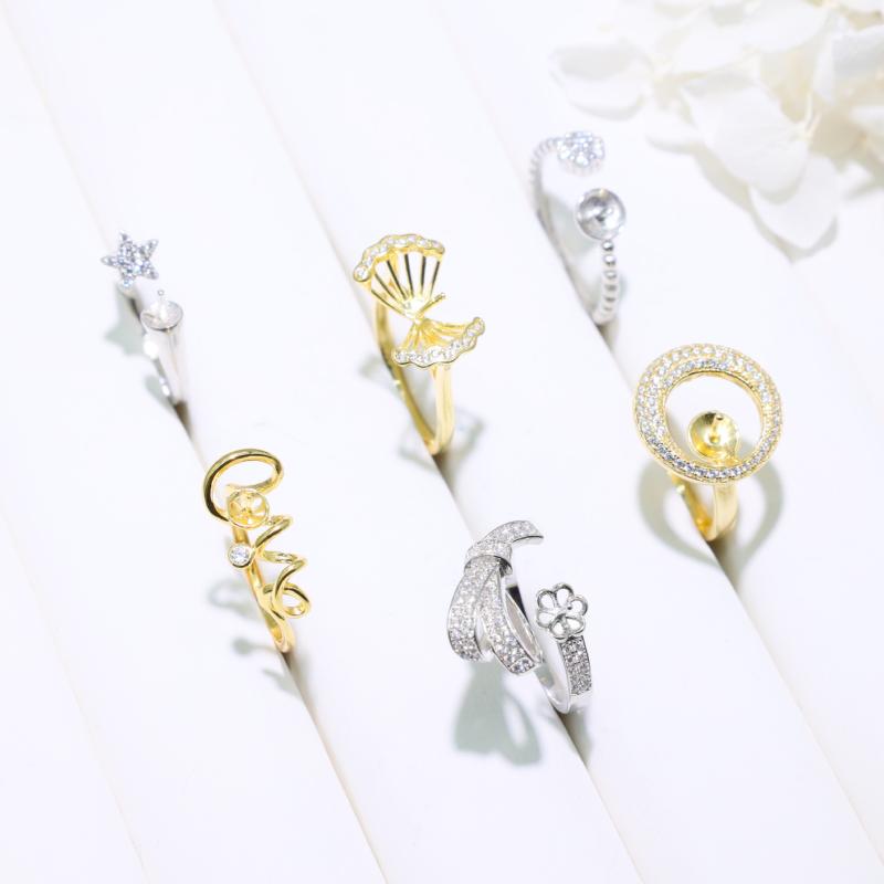 指輪 レディース 女性用 スターリングシルバー DIY パール パール 丸珠用 空枠 台座 オープンリング サ..