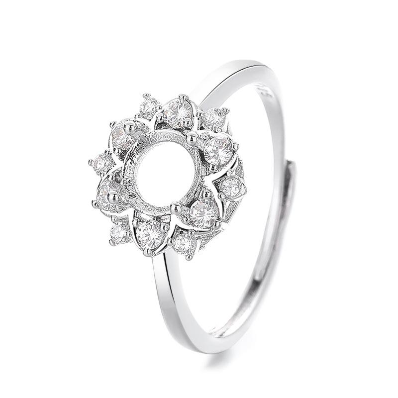 指輪 レディース プラチナカラー 雪の結晶 フルジルコニア装飾用 DIY 銅製セッティング 円形石対応 オ..