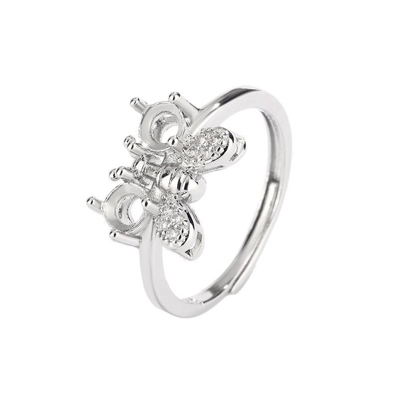 指輪 レディース プラチナカラー 蝶々モチーフ リング台 空枠 主石2個用 4mm対応 円形翡翠用 シルバー..