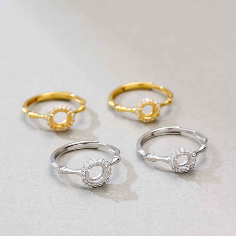 指輪 レディース シルバー 金メッキ 電気メッキ加工 ゴールドカラー シルバーカラー 円形 爪留め 竹モ..