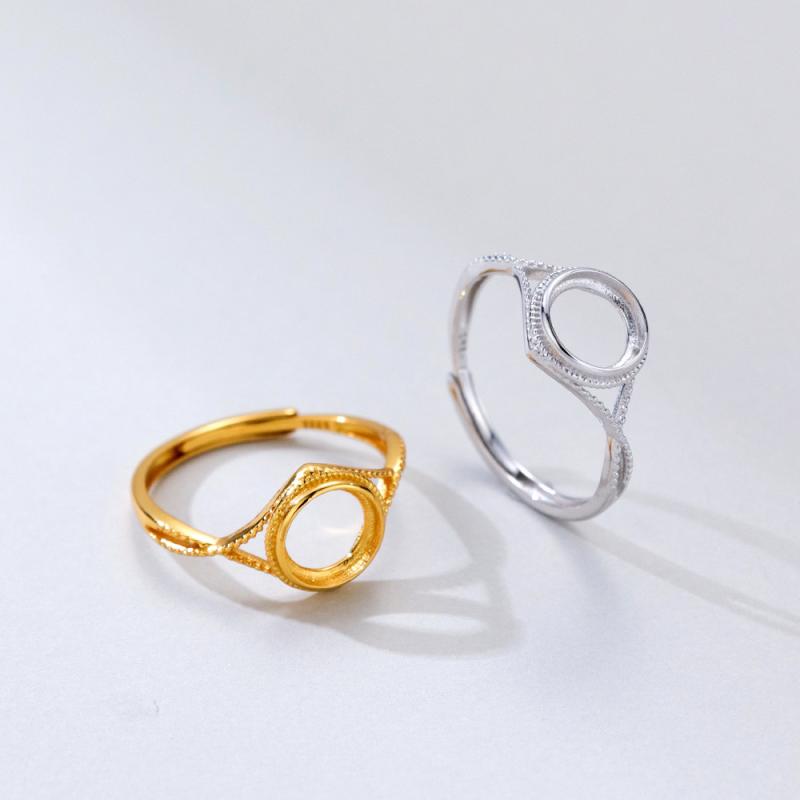 指輪 レディース 女性用 純銀 ゴールドプレーティング 空枠 未加工 石なし 開口式 サイズ調整可能 フリ..