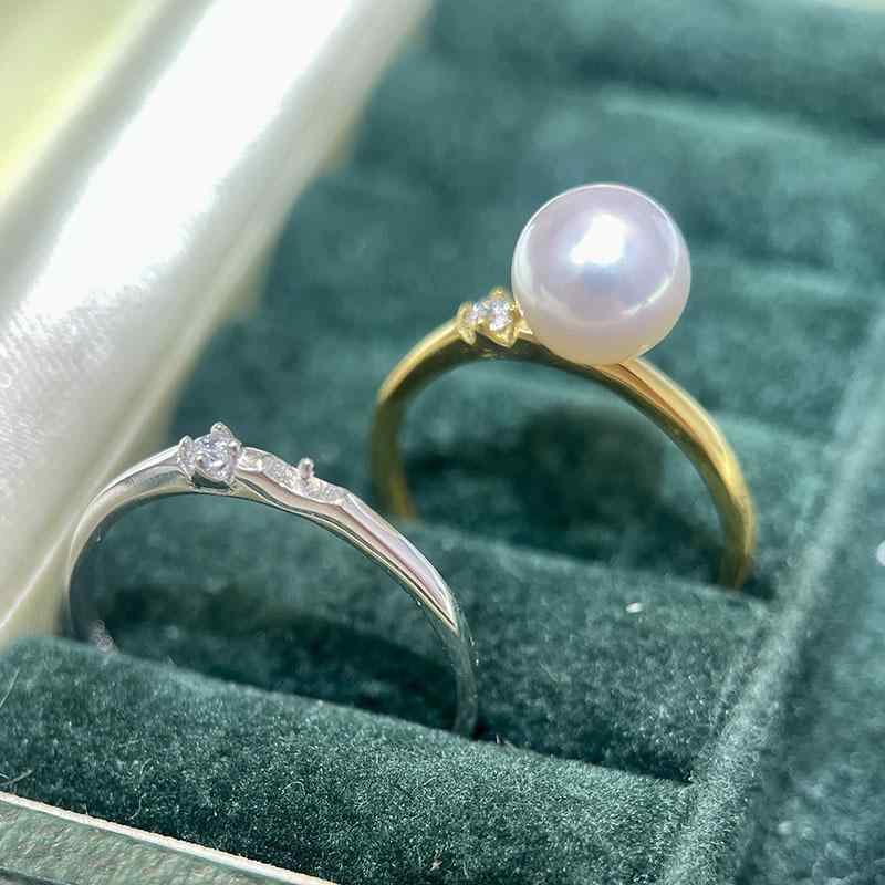 リング 女性用 DIY パール用 空枠 純銀 一粒ジルコニア クラシック エレガント ハンドメイド 調節可能 ..