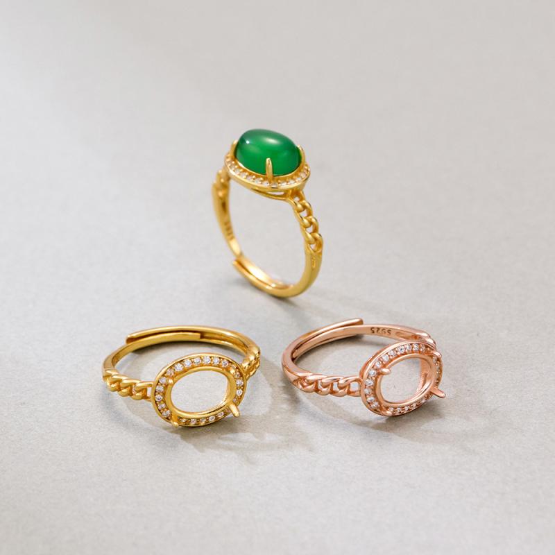 指輪 レディース シルバー ゴールド ローズゴールド 金メッキ オーバル 爪留め 未加工 空枠 フリーサイ..