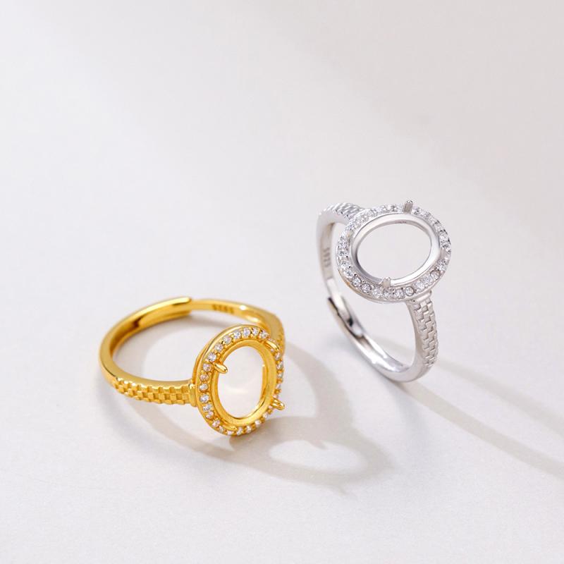 指輪 レディース シルバー925 ゴールドプレーティング オーバル 爪留め 空枠 リング台 オープンリング ..