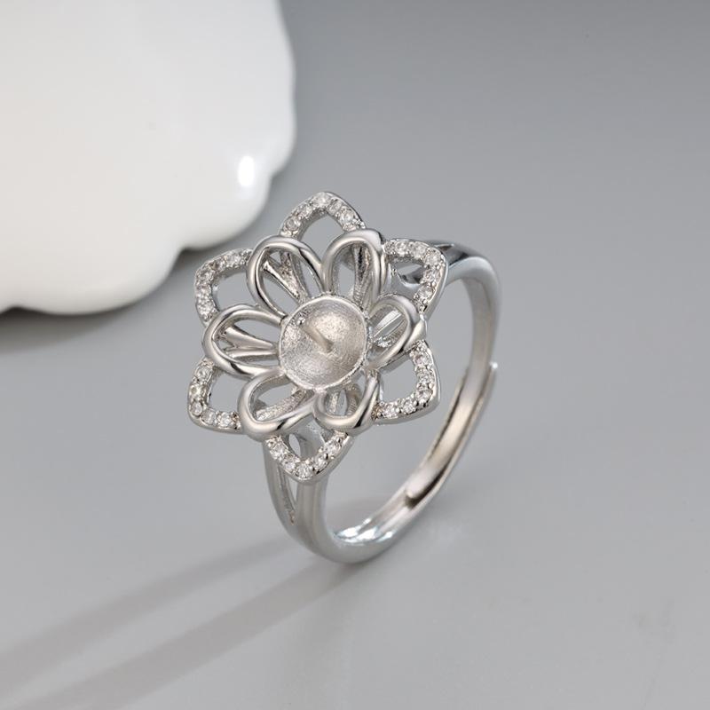 指輪 レディース パール 空枠 オープンリング ジルコニア マイクロパヴェ フラワーモチーフ 個性的 フ..