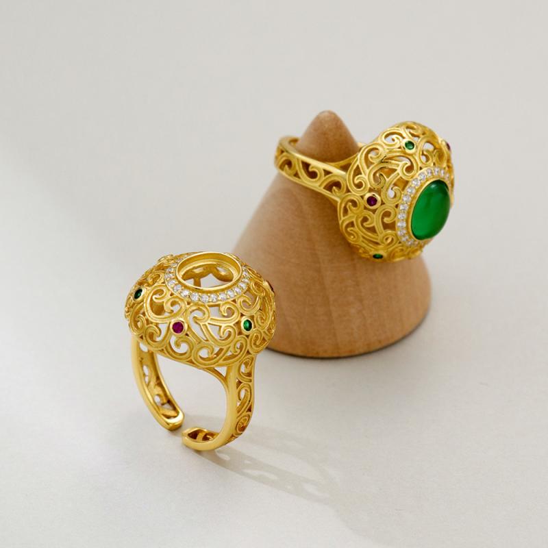 指輪 レディース シルバー ゴールドカラー 卵型 オーバル 空枠 石なし オープンリング サイズ調整可能 ..