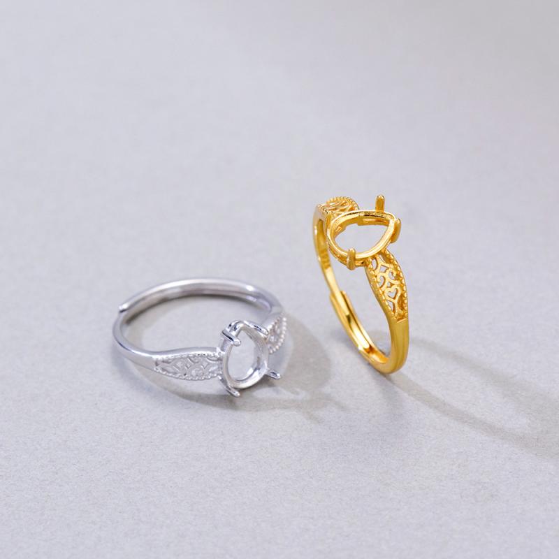 指輪 レディース 女性用 シルバー 純銀 金メッキ ゴールド 銀 空枠 未セッティング 石なし 開口式 フリ..