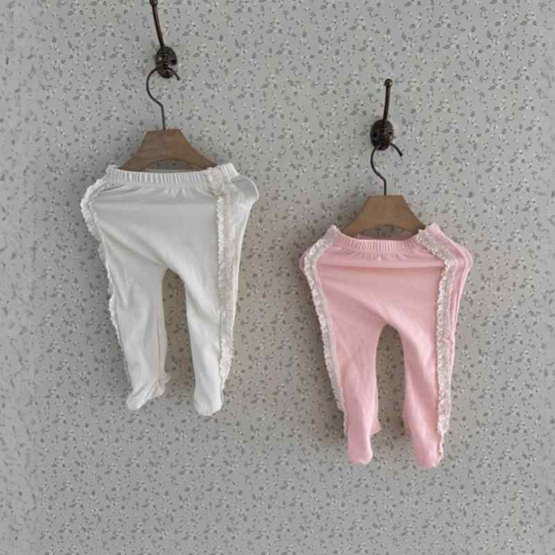 レギンス 女の子 ベビー 足つき 綿 コットン フリル 上品 韓国 春秋 外出着 普段使い ロングパンツ スパッツ 伸縮性 アイボリー ピンク 0歳 1歳 2歳 3歳 幼児 ボトムス 長ズボン