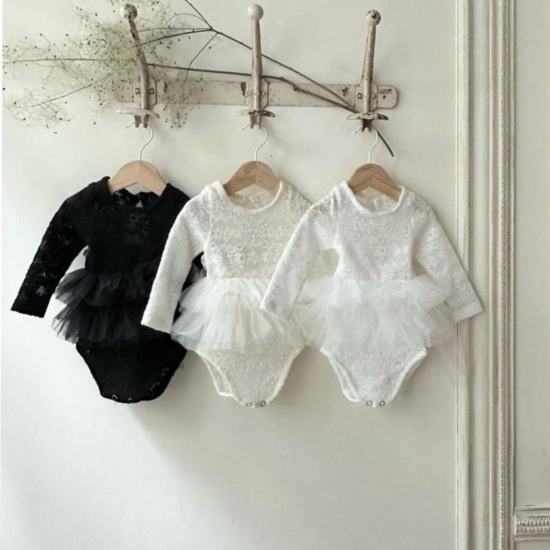 ロンパース 女の子 ベビー 春夏 無地 おしゃれ レース メッシュ プリンセス お姫様 上品 薄手 長袖 ナ..