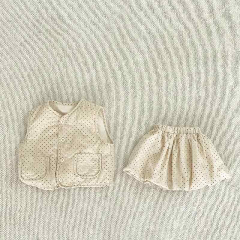 スカートセット 女の子 ベビー キッズ 中綿ベスト バルーンスカート 2点セット ドット柄 綿 コットン ..