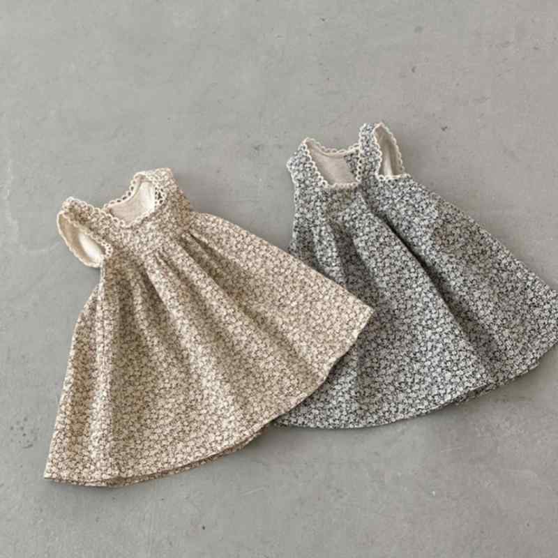 ジャンパースカート ベビー 女の子 女児 1歳 2歳 3歳 立体フリル レトロ小花柄 ノースリーブ ドレス ポ..