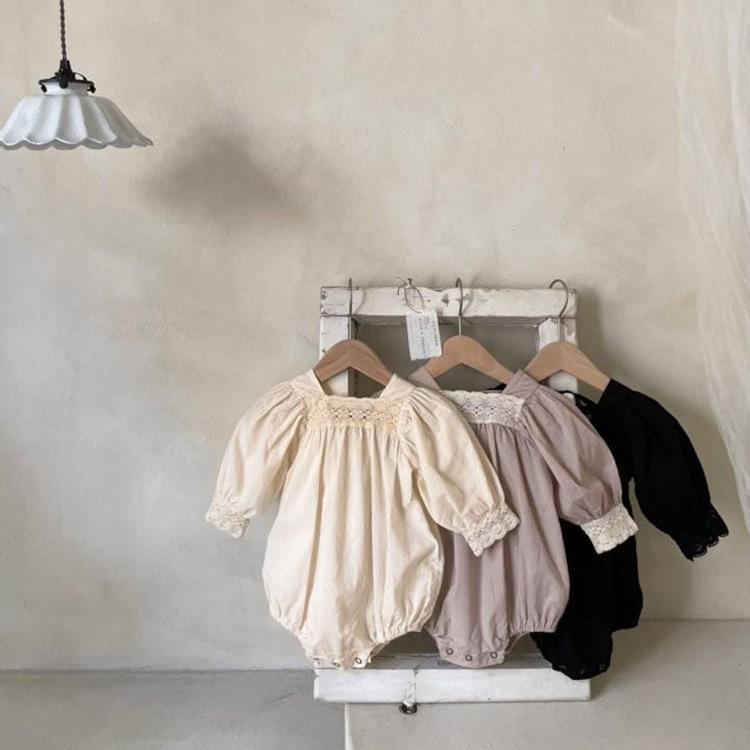 ロンパース ベビー 女の子 新生児 フリル襟 パフスリーブ 長袖 綿 コットン 春秋 かわいい おしゃれ お出かけ 普段使い 韓国