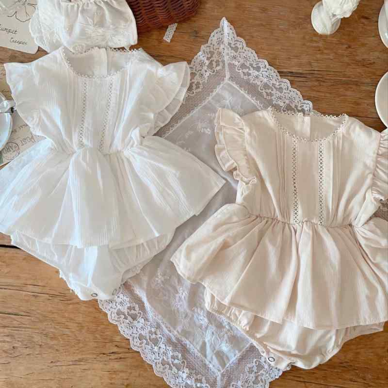 ベビー ロンパース 女の子 女児 レース フリルスリーブ ワンピース 綿 コットン 春夏 カバーオール ボ..